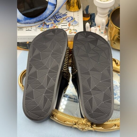 🆕 KURT GEIGER LONDON 🧿 NWOB Meena Eagle Black & Gold Studded Slide, Sz 7.5 - Picture 11 of 11